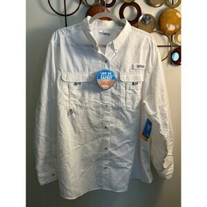 Columbia Shadowcaster women’s plus 1x white PFG SPF long sleeve button up shirt